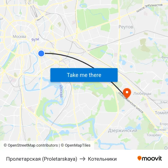 Пролетарская (Proletarskaya) to Котельники map