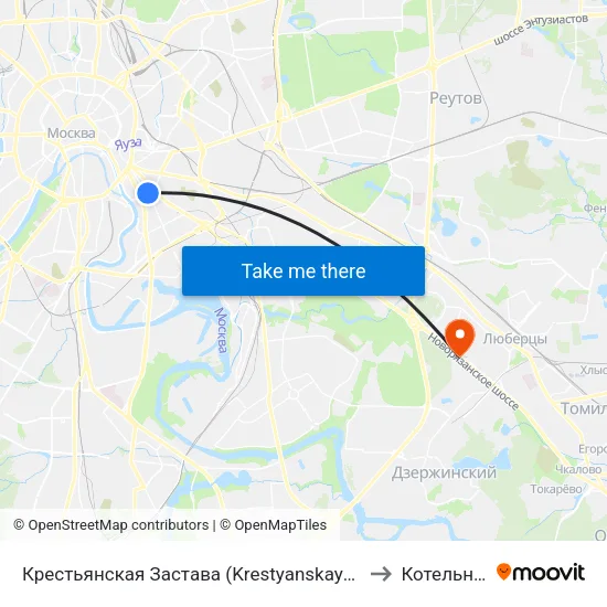 Крестьянская Застава (Krestyanskaya Zastava) to Котельники map