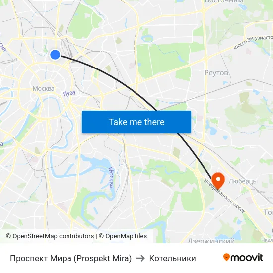 Проспект Мира (Prospekt Mira) to Котельники map