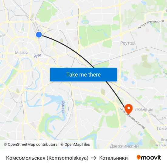 Комсомольская (Komsomolskaya) to Котельники map