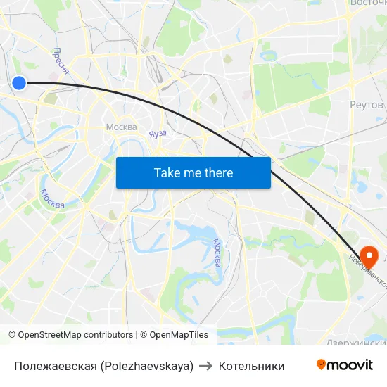 Полежаевская (Polezhaevskaya) to Котельники map