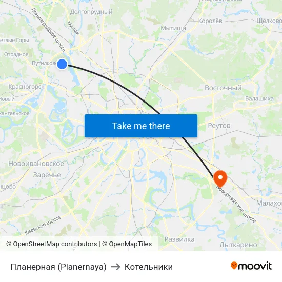 Планерная (Planernaya) to Котельники map
