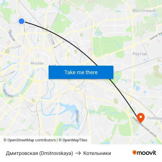 Дмитровская (Dmitrovskaya) to Котельники map