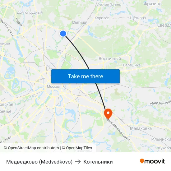 Медведково (Medvedkovo) to Котельники map