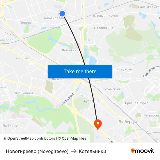 Новогиреево (Novogireevo) to Котельники map