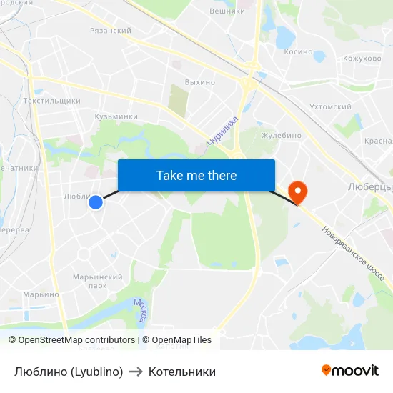 Люблино (Lyublino) to Котельники map
