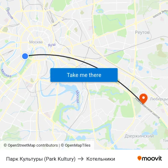 Парк Культуры (Park Kultury) to Котельники map
