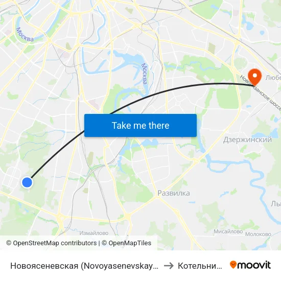 Новоясеневская (Novoyasenevskaya) to Котельники map