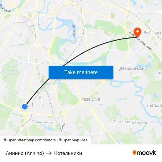 Аннино (Annino) to Котельники map