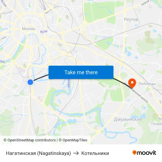 Нагатинская (Nagatinskaya) to Котельники map
