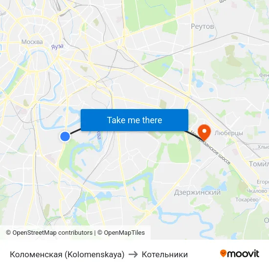 Коломенская (Kolomenskaya) to Котельники map