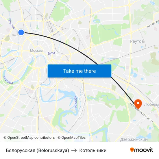 Белорусская (Belorusskaya) to Котельники map