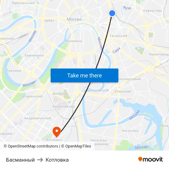 Басманный to Котловка map
