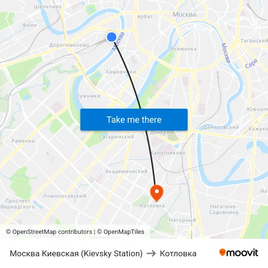 Москва Киевская (Kievsky Station) to Котловка map