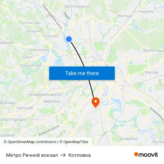 Метро Речной вокзал to Котловка map