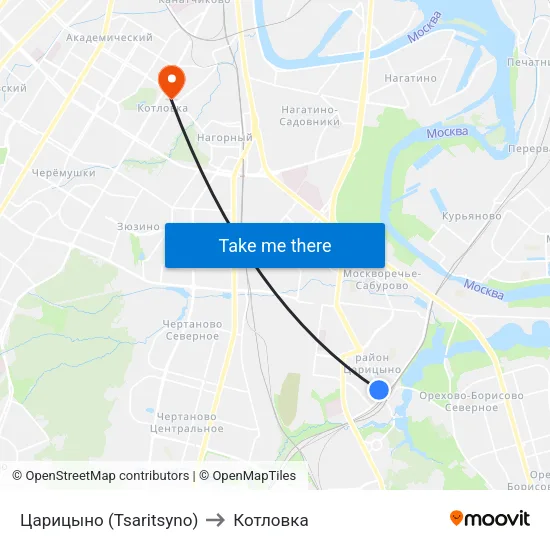 Царицыно (Tsaritsyno) to Котловка map