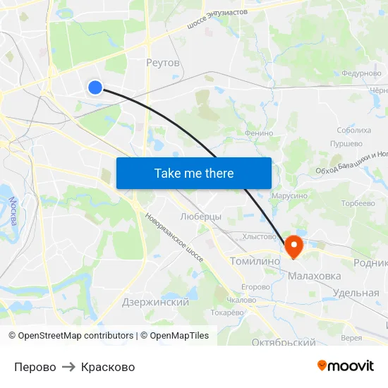Перово to Красково map