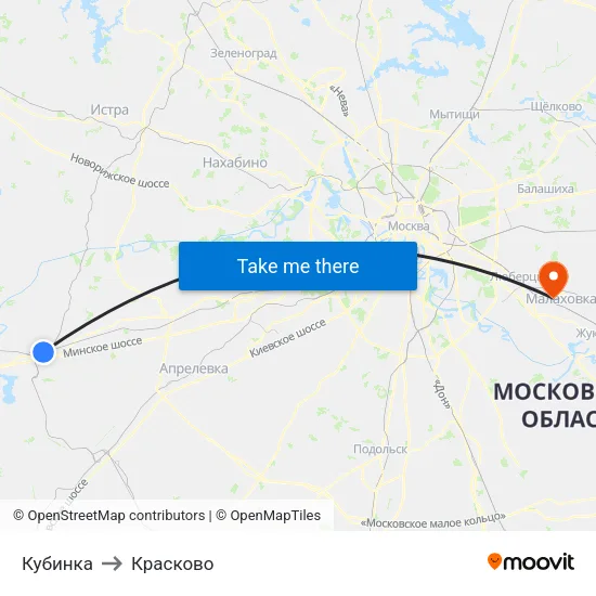 Кубинка to Красково map