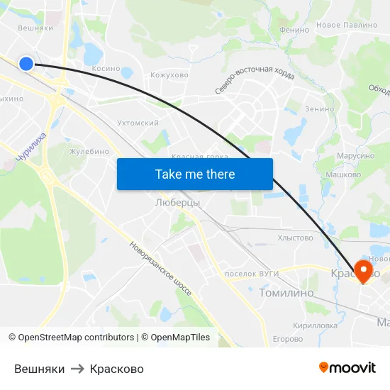 Вешняки to Красково map