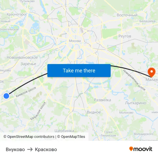 Внуково to Красково map