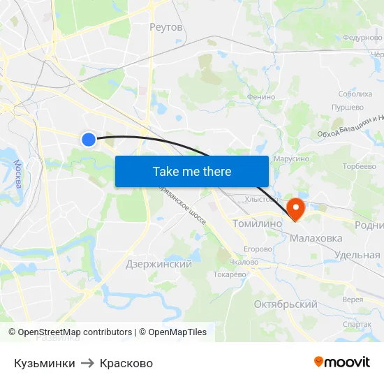 Кузьминки to Красково map