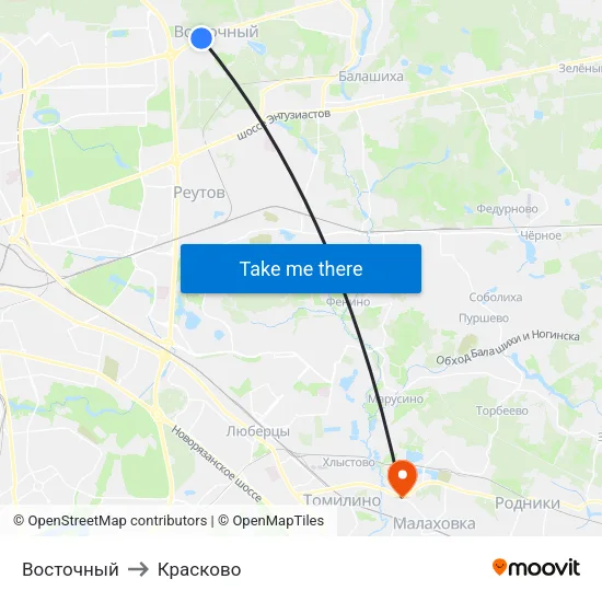 Восточный to Красково map