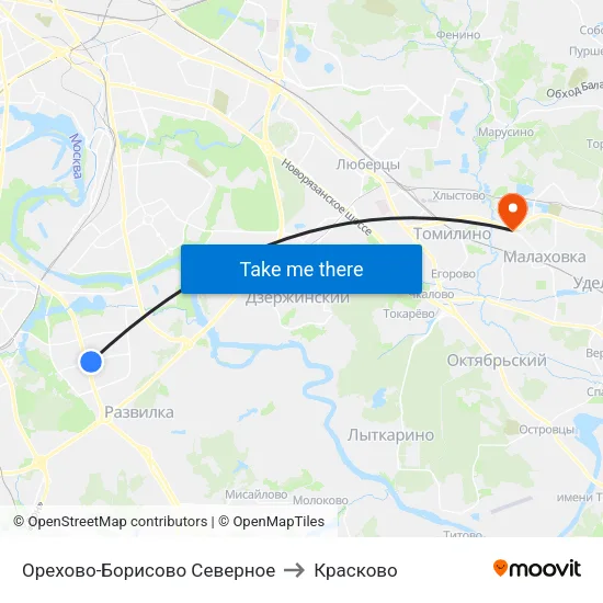 Орехово-Борисово Северное to Красково map