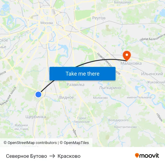 Северное Бутово to Красково map