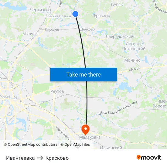 Ивантеевка to Красково map