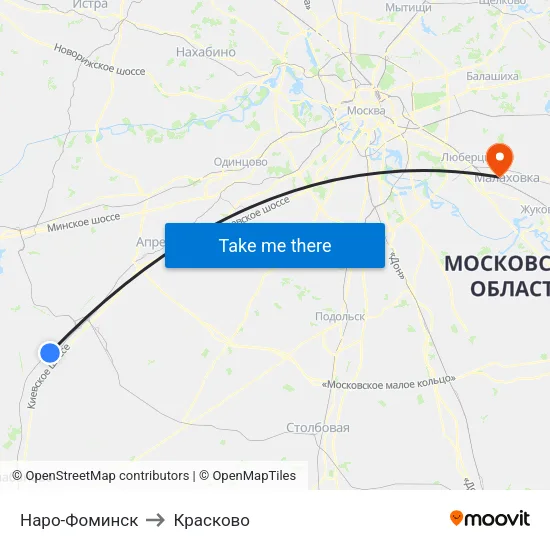 Наро-Фоминск to Красково map