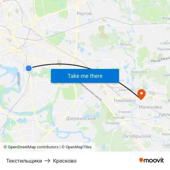 Текстильщики to Красково map