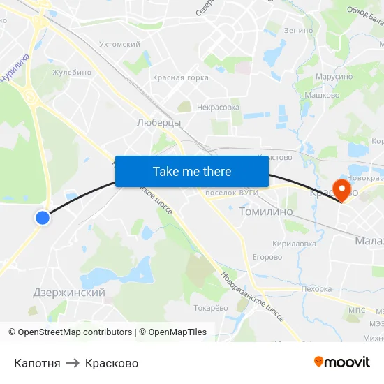 Капотня to Красково map