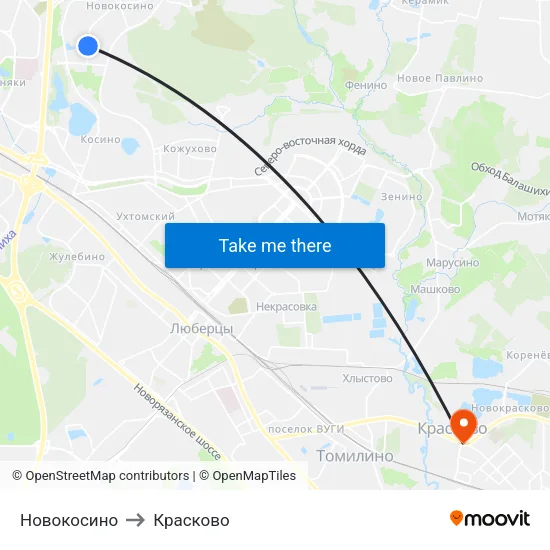 Новокосино to Красково map