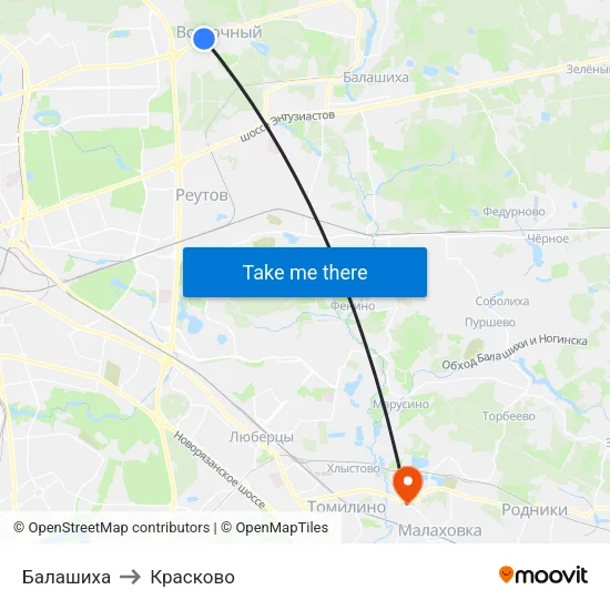 Балашиха to Красково map