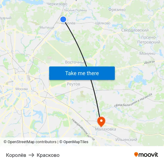 Королёв to Красково map