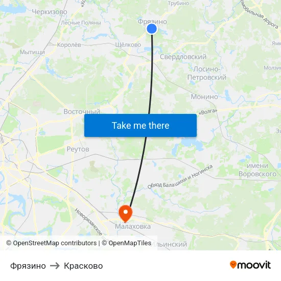 Фрязино to Красково map