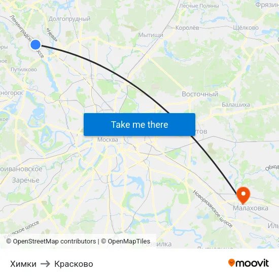 Химки to Красково map
