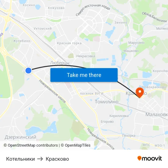 Котельники to Красково map