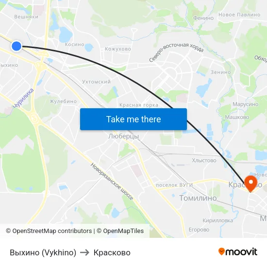 Выхино (Vykhino) to Красково map