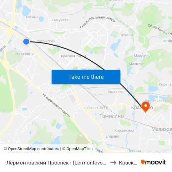 Лермонтовский Проспект (Lermontovsky Prospekt) to Красково map