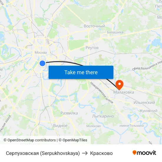 Серпуховская (Serpukhovskaya) to Красково map