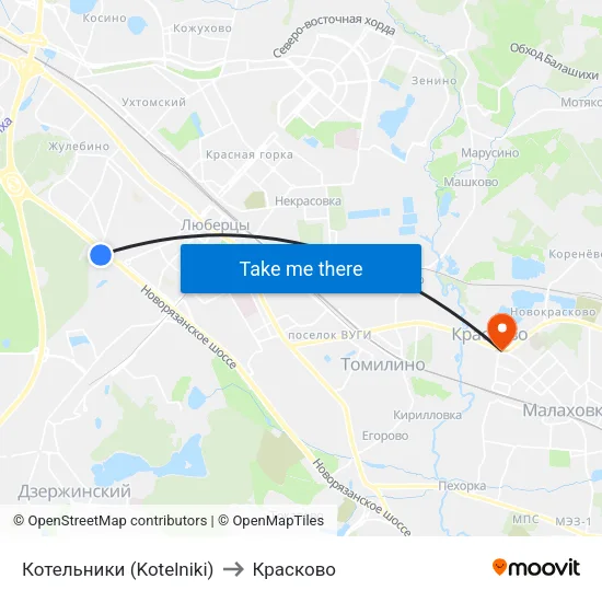 Котельники (Kotelniki) to Красково map