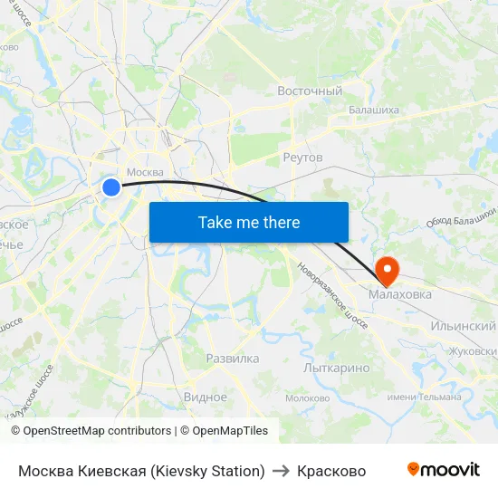 Москва Киевская (Kievsky Station) to Красково map