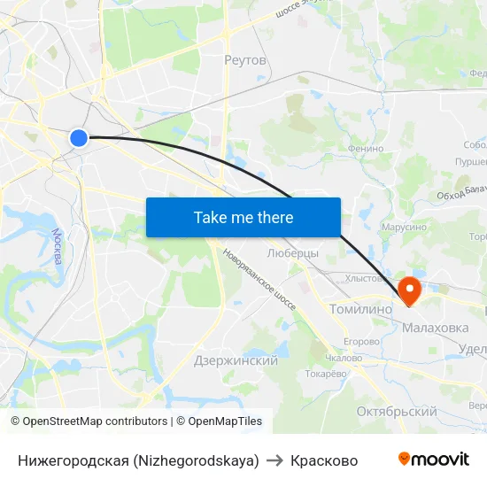 Нижегородская (Nizhegorodskaya) to Красково map