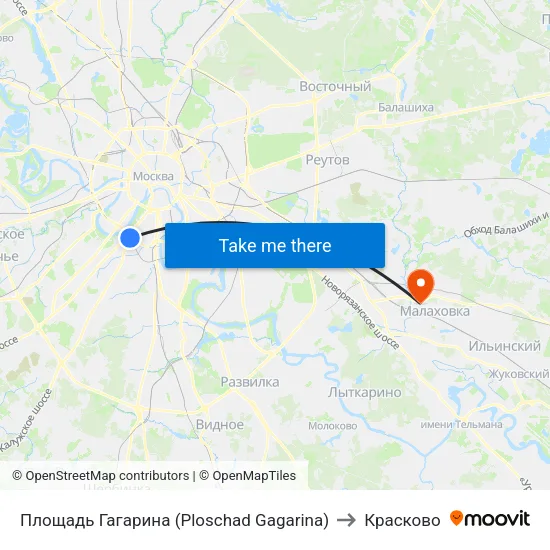 Площадь Гагарина (Ploschad Gagarina) to Красково map