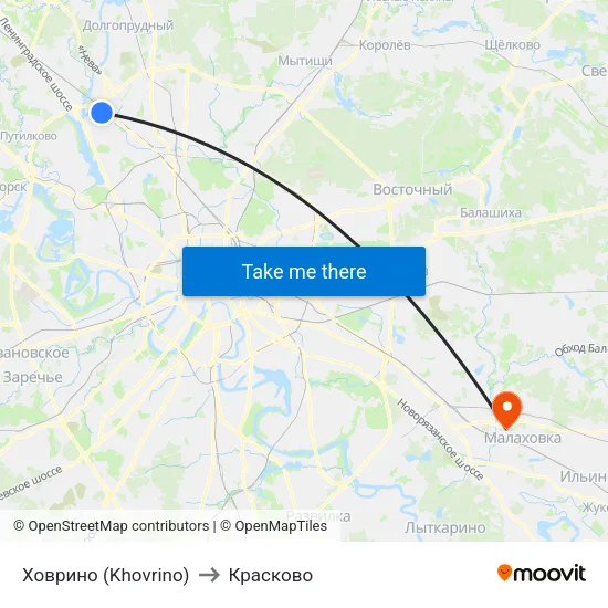 Ховрино (Khovrino) to Красково map