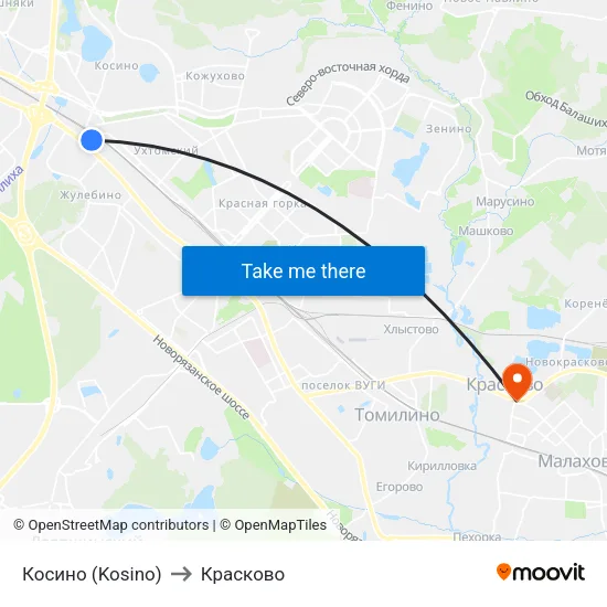 Косино (Kosino) to Красково map