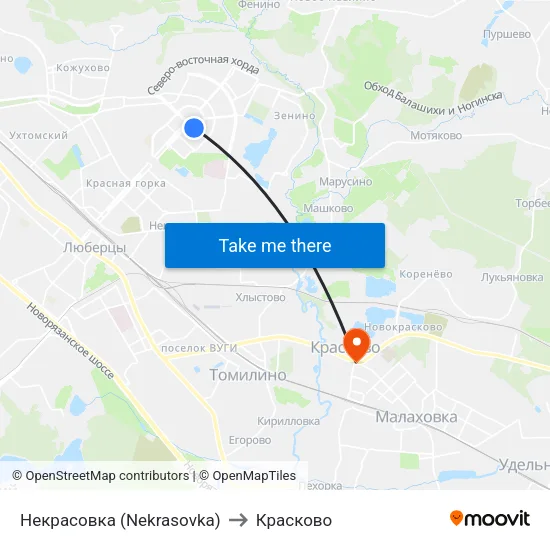 Некрасовка (Nekrasovka) to Красково map