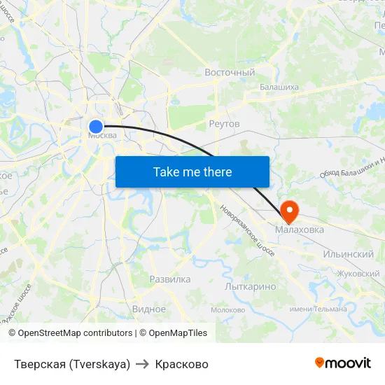 Тверская (Tverskaya) to Красково map
