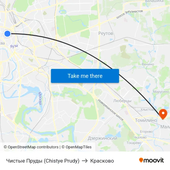 Чистые Пруды (Chistye Prudy) to Красково map
